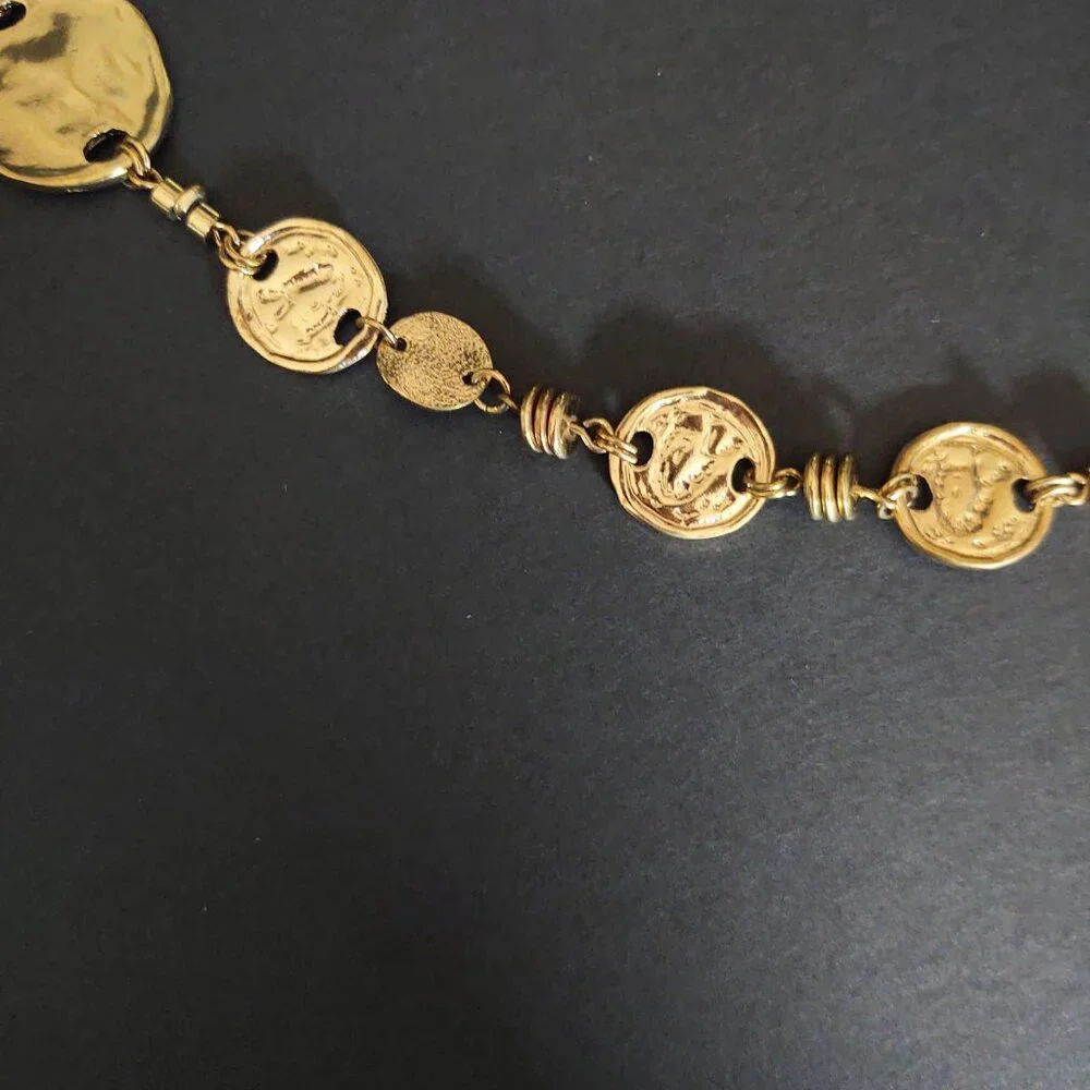 Long gold tone disk single strand necklace - Picture 8 of 12